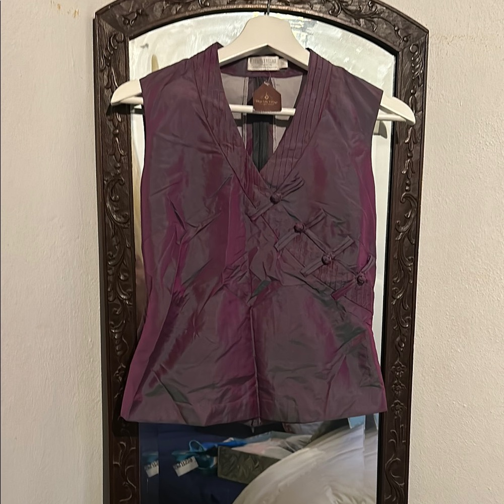 Thai Silk Village Purple Asymmetrical Blouse with Mandarin Collar